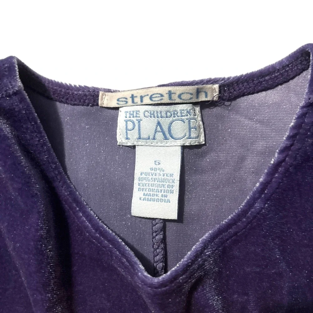 Vintage Girls Dress 5 Childrens Place Purple‎ Velvet Long Sleeve Rose Applique - Picture 4 of 5